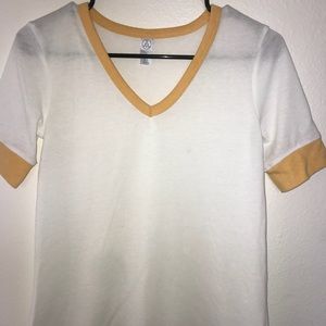 White and mustard yellow v-neck
